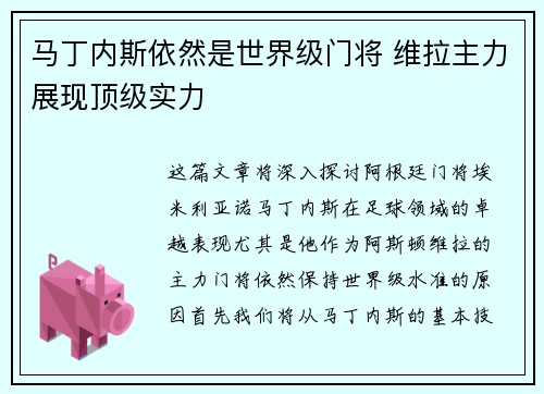马丁内斯依然是世界级门将 维拉主力展现顶级实力